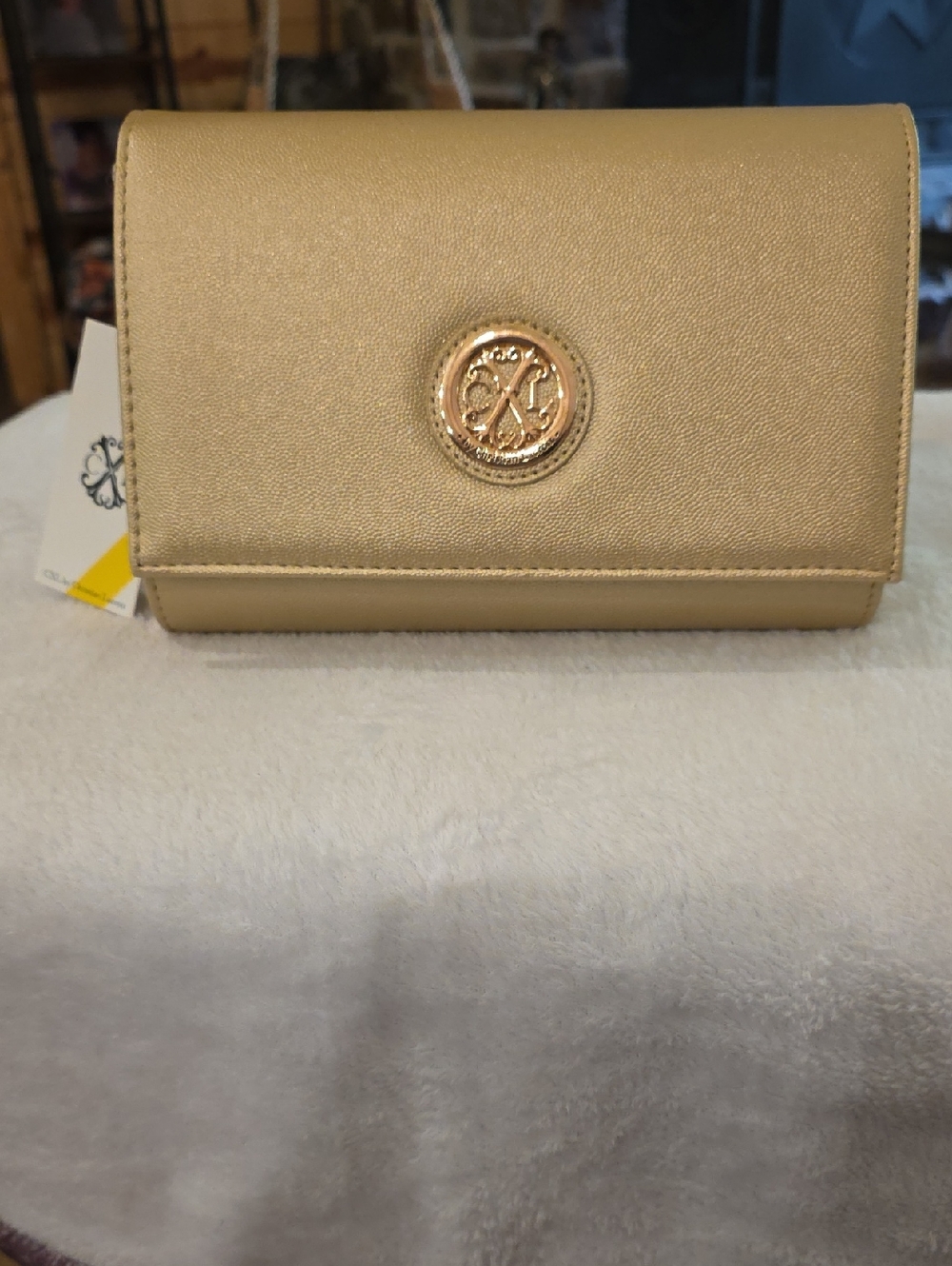 Christian Lacroix Gold Metallic Clutch with Medallion